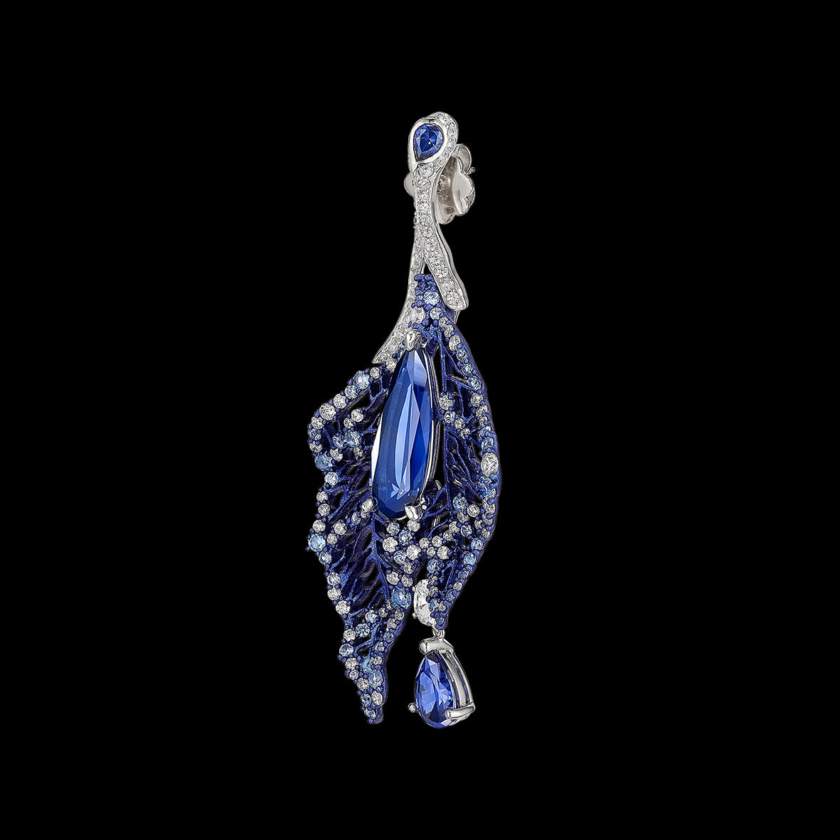 Sapphire Atlantis Earrings, Earring, Anabela Chan Joaillerie - Fine jewelry with laboratory grown and created gemstones hand-crafted in the United Kingdom. Anabela Chan Joaillerie is the first fine jewellery brand in the world to champion laboratory-grown and created gemstones with high jewellery design, artisanal craftsmanship and a focus on ethical and sustainable innovations.